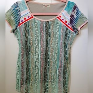 Skinny Minnie, Embroidered and Lace Blouse, Size Medium